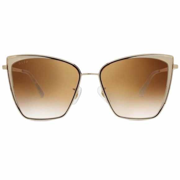 DIFF Grace Sunglasses Gold Frame Brown Gradient Lens Oversized Cateye - Picture 2 of 10